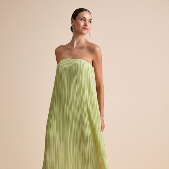 Lulus Yamuna Light Green Pleated Strapless Maxi Dress - Size M - Picture 1 of 4